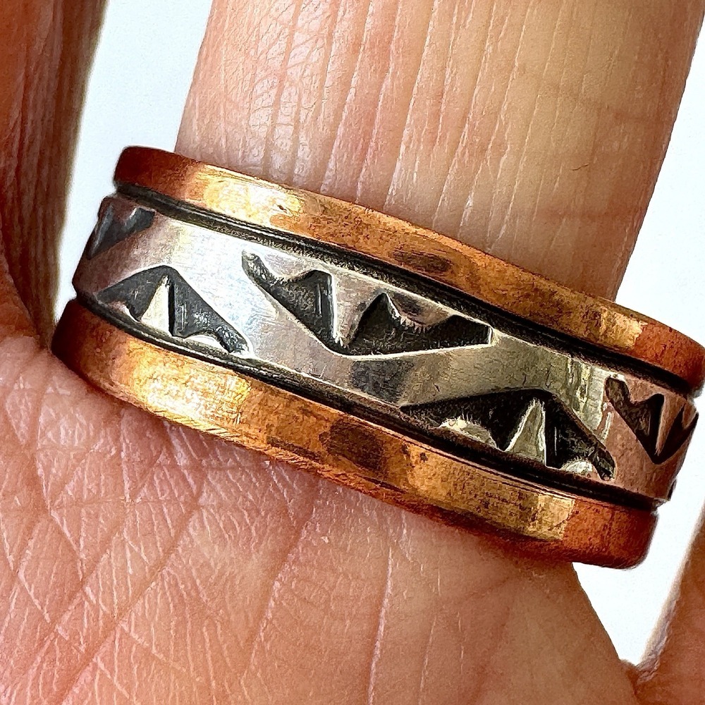 Mens Navajo Sterling Copper Wedding Band Sz‎ 13 Ring Signed Secatero Native Amer